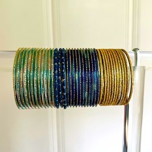 Kids Indian Blue/Teal/Gold Bangles 2 inches
